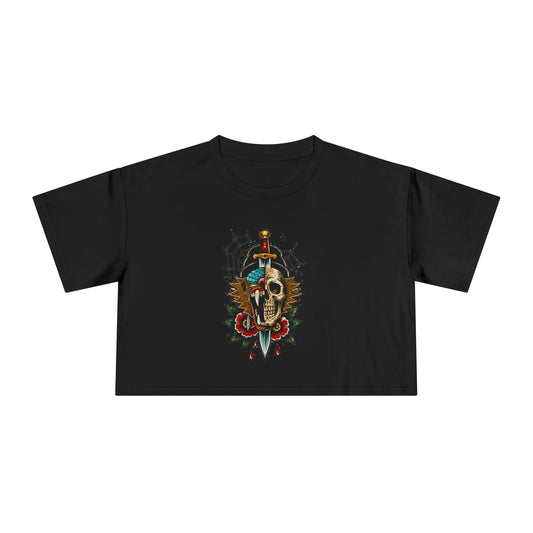 Wolf Moon Crop Tee – Retro Tropical Wolf Graphic Women’s Crop Top