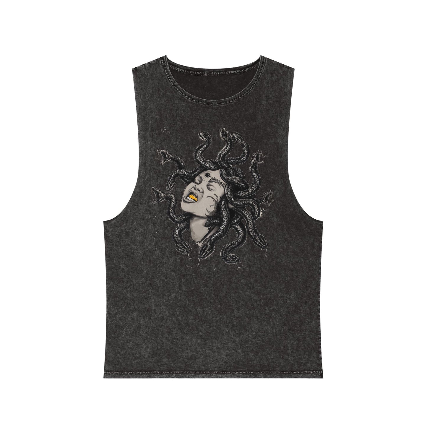 Medusa Stonewash Tank Top — Mythical Goddess Graphic Sleeveless Tee