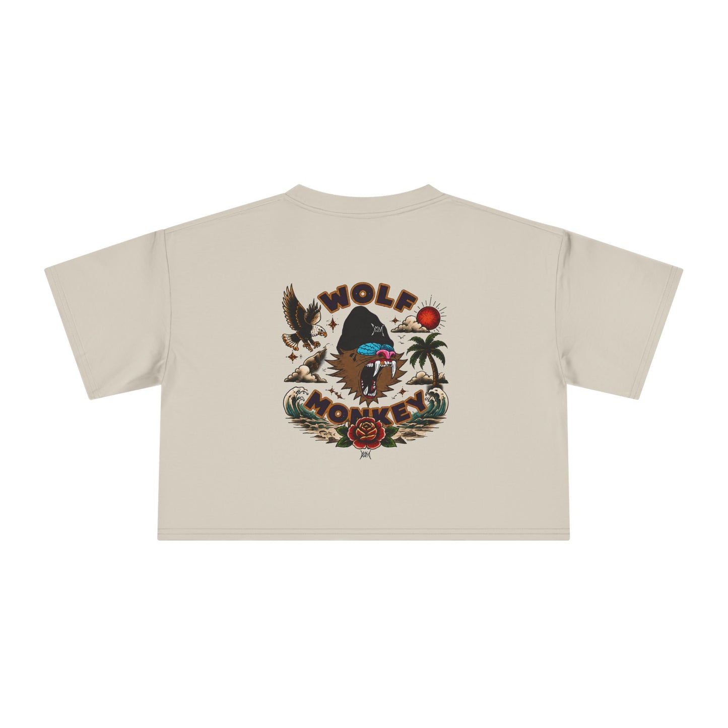 Wolf Moon Crop Tee – Retro Tropical Wolf Graphic Women’s Crop Top