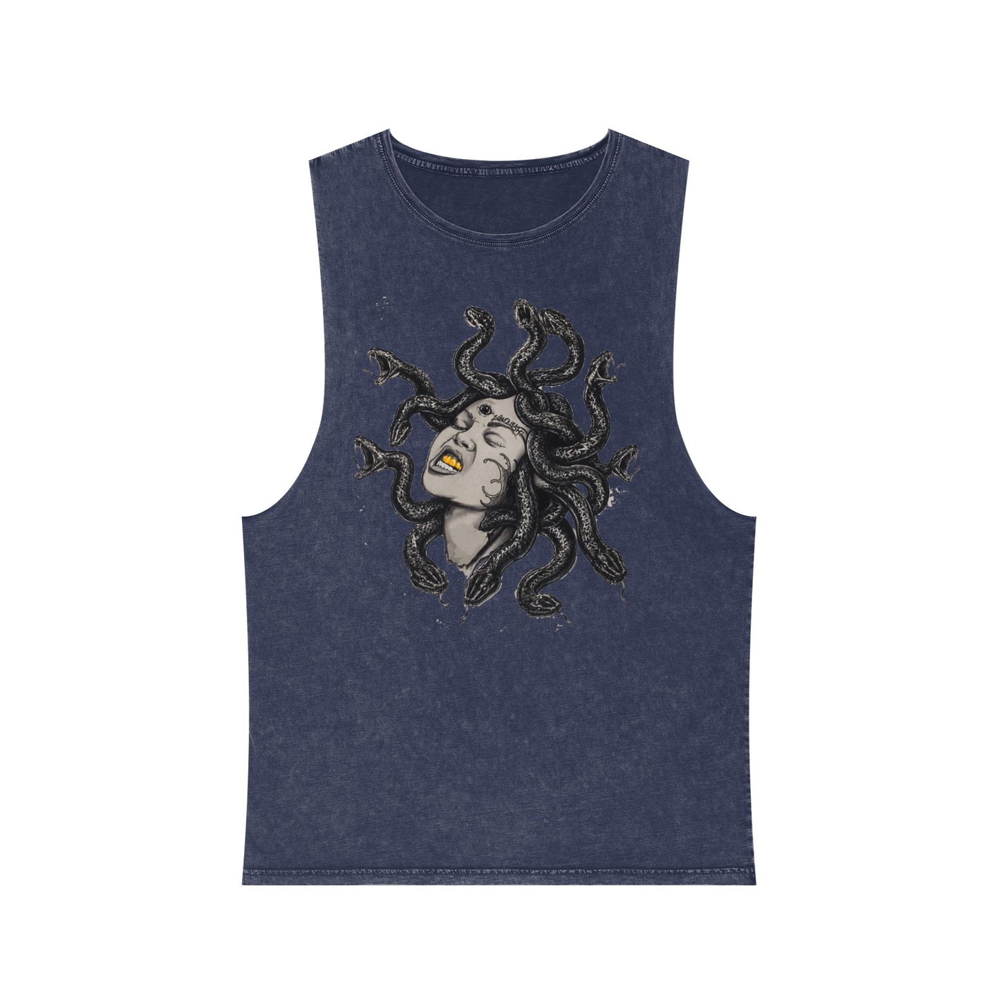 Medusa Stonewash Tank Top — Mythical Goddess Graphic Sleeveless Tee