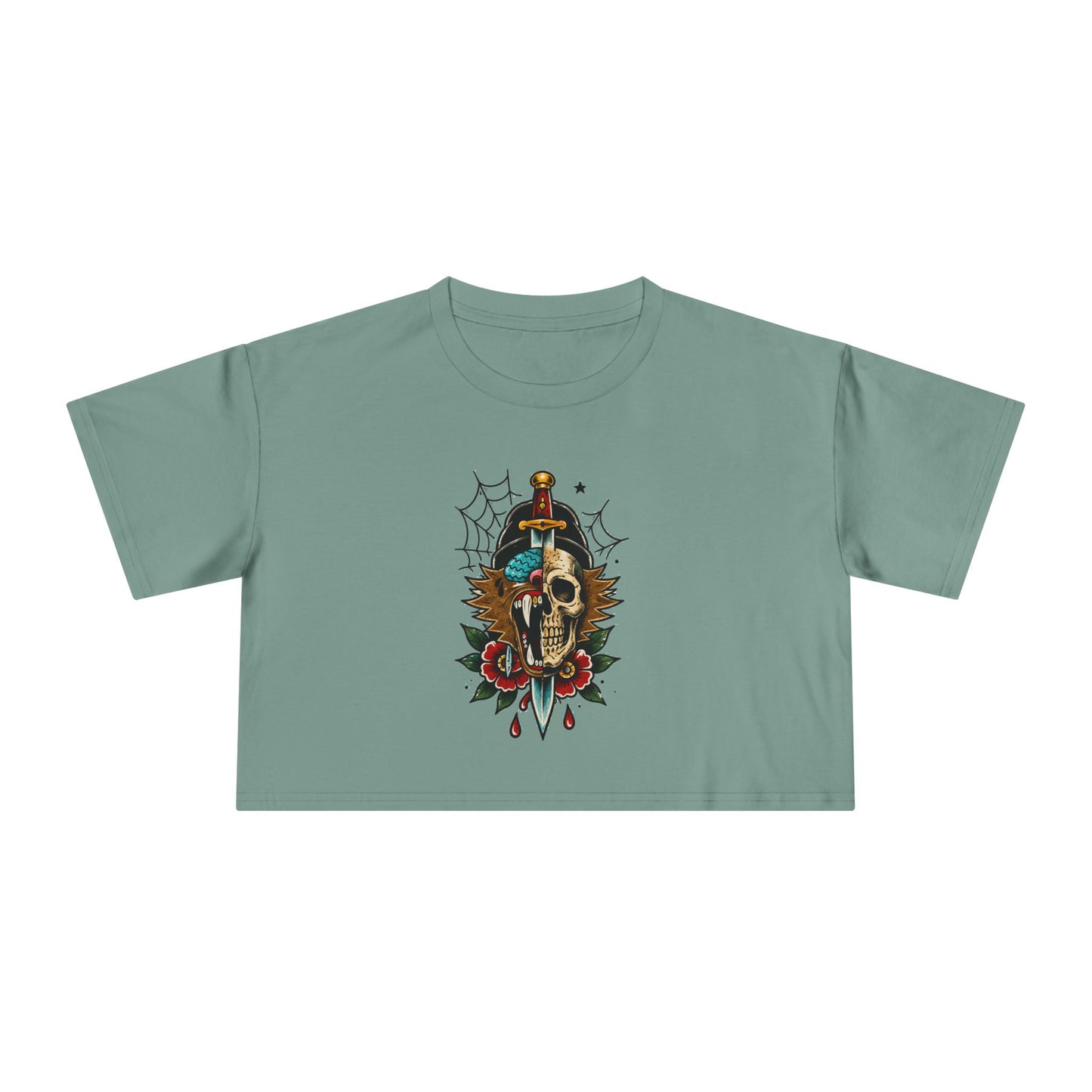 Wolf Moon Crop Tee – Retro Tropical Wolf Graphic Women’s Crop Top