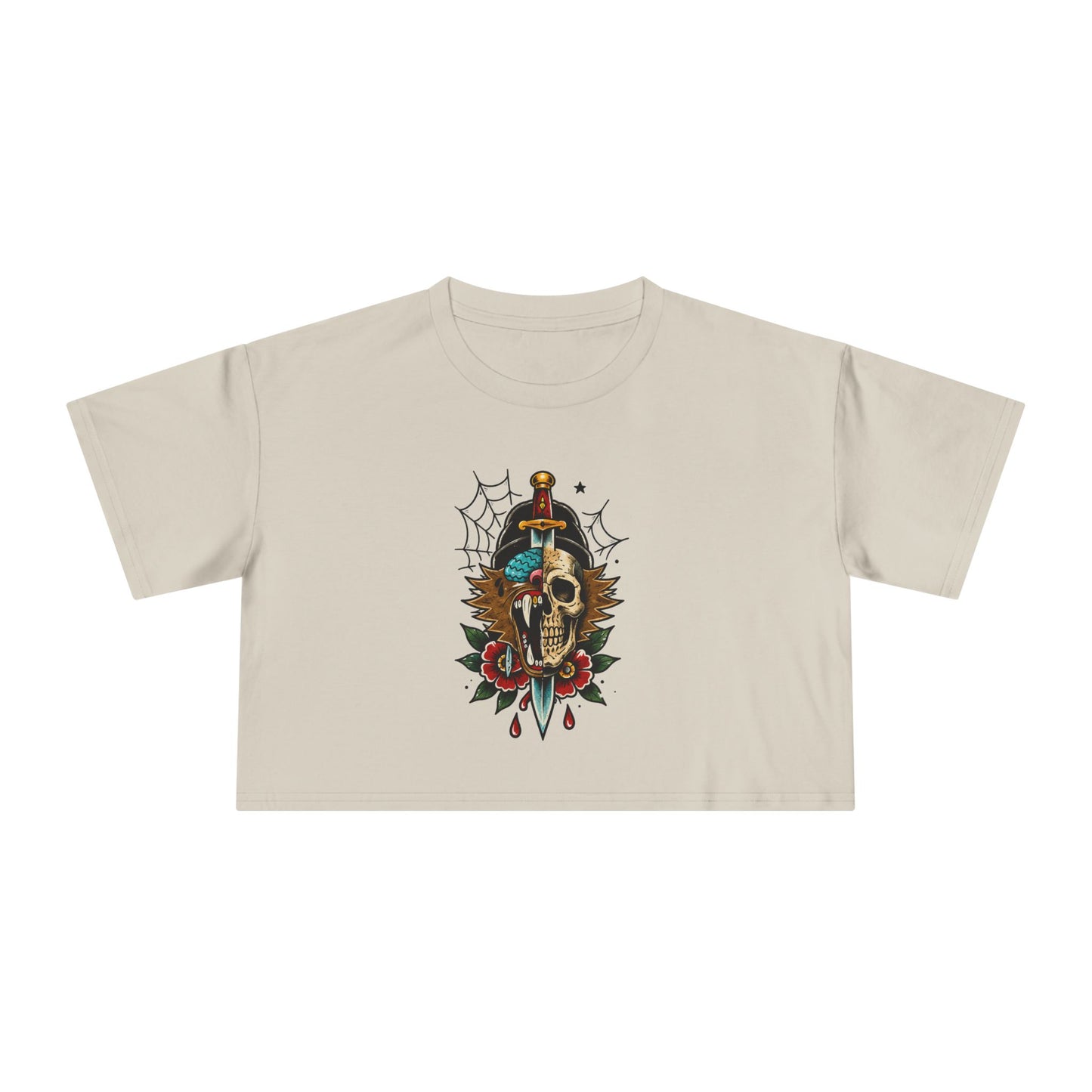 Wolf Moon Crop Tee – Retro Tropical Wolf Graphic Women’s Crop Top