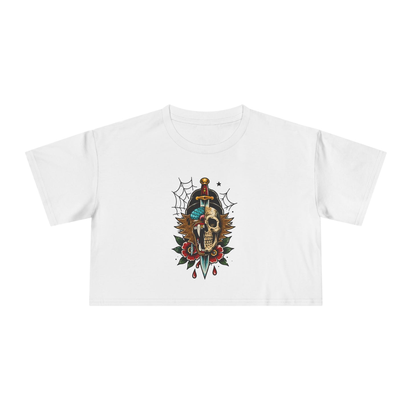 Wolf Moon Crop Tee – Retro Tropical Wolf Graphic Women’s Crop Top
