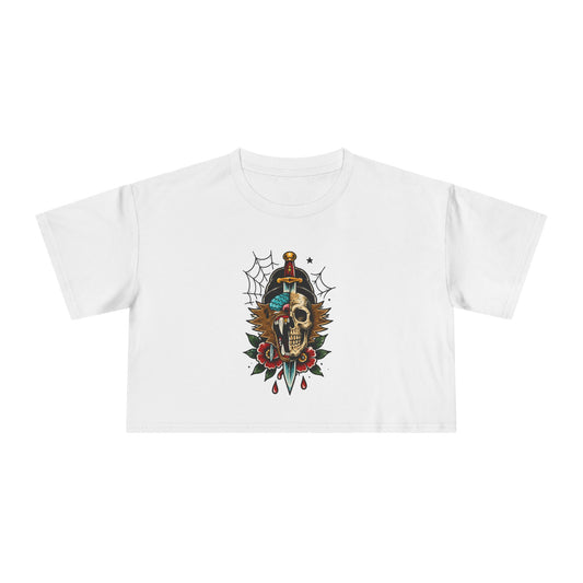Wolf Moon Crop Tee – Retro Tropical Wolf Graphic Women’s Crop Top