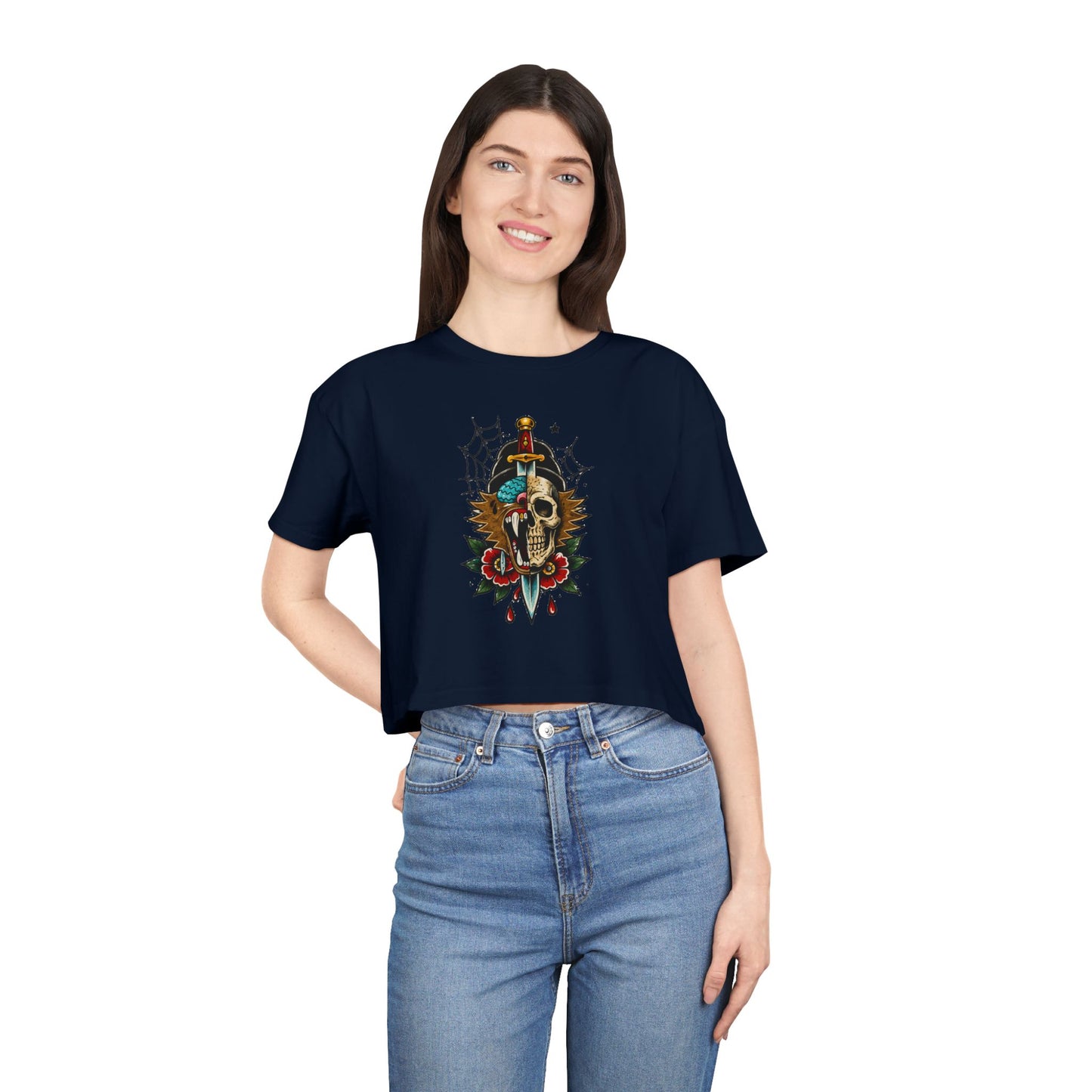 Wolf Moon Crop Tee – Retro Tropical Wolf Graphic Women’s Crop Top