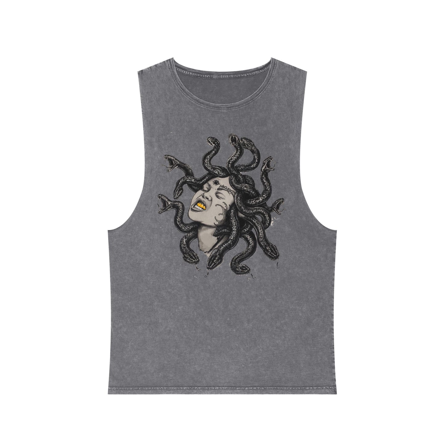 Medusa Stonewash Tank Top — Mythical Goddess Graphic Sleeveless Tee