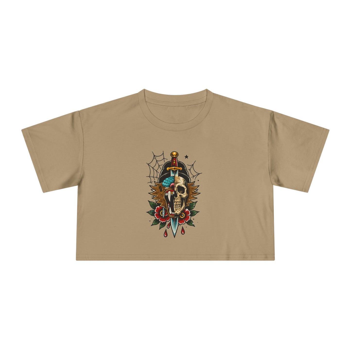 Wolf Moon Crop Tee – Retro Tropical Wolf Graphic Women’s Crop Top