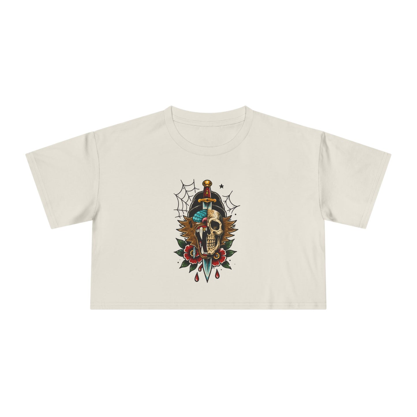 Wolf Moon Crop Tee – Retro Tropical Wolf Graphic Women’s Crop Top