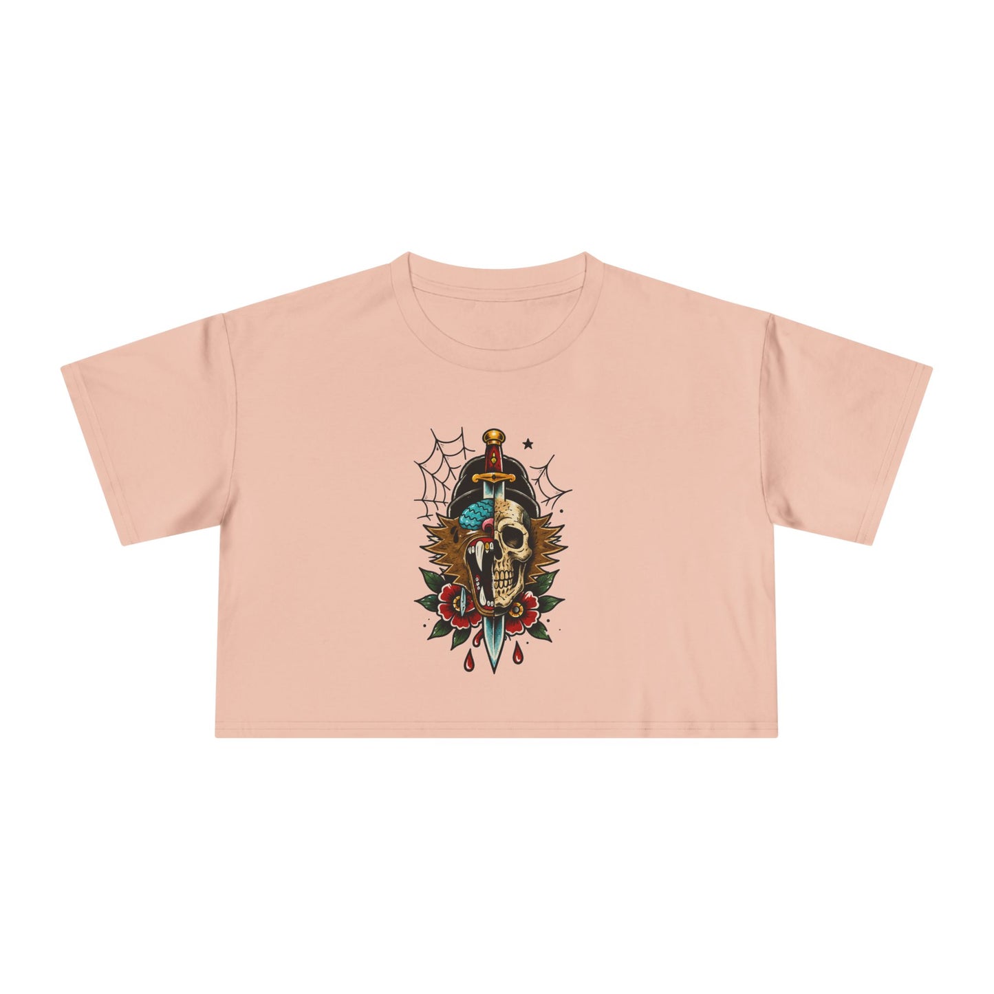 Wolf Moon Crop Tee – Retro Tropical Wolf Graphic Women’s Crop Top