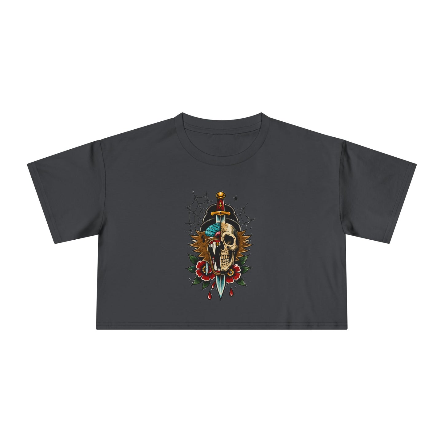Wolf Moon Crop Tee – Retro Tropical Wolf Graphic Women’s Crop Top