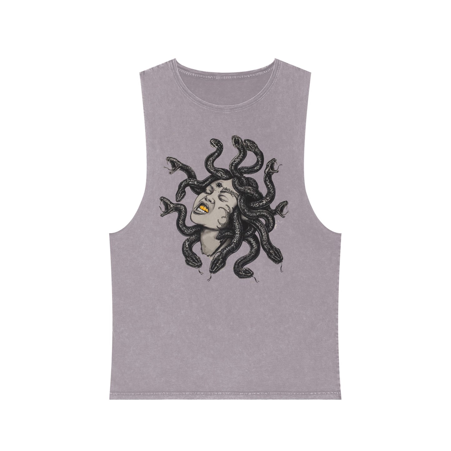 Medusa Stonewash Tank Top — Mythical Goddess Graphic Sleeveless Tee