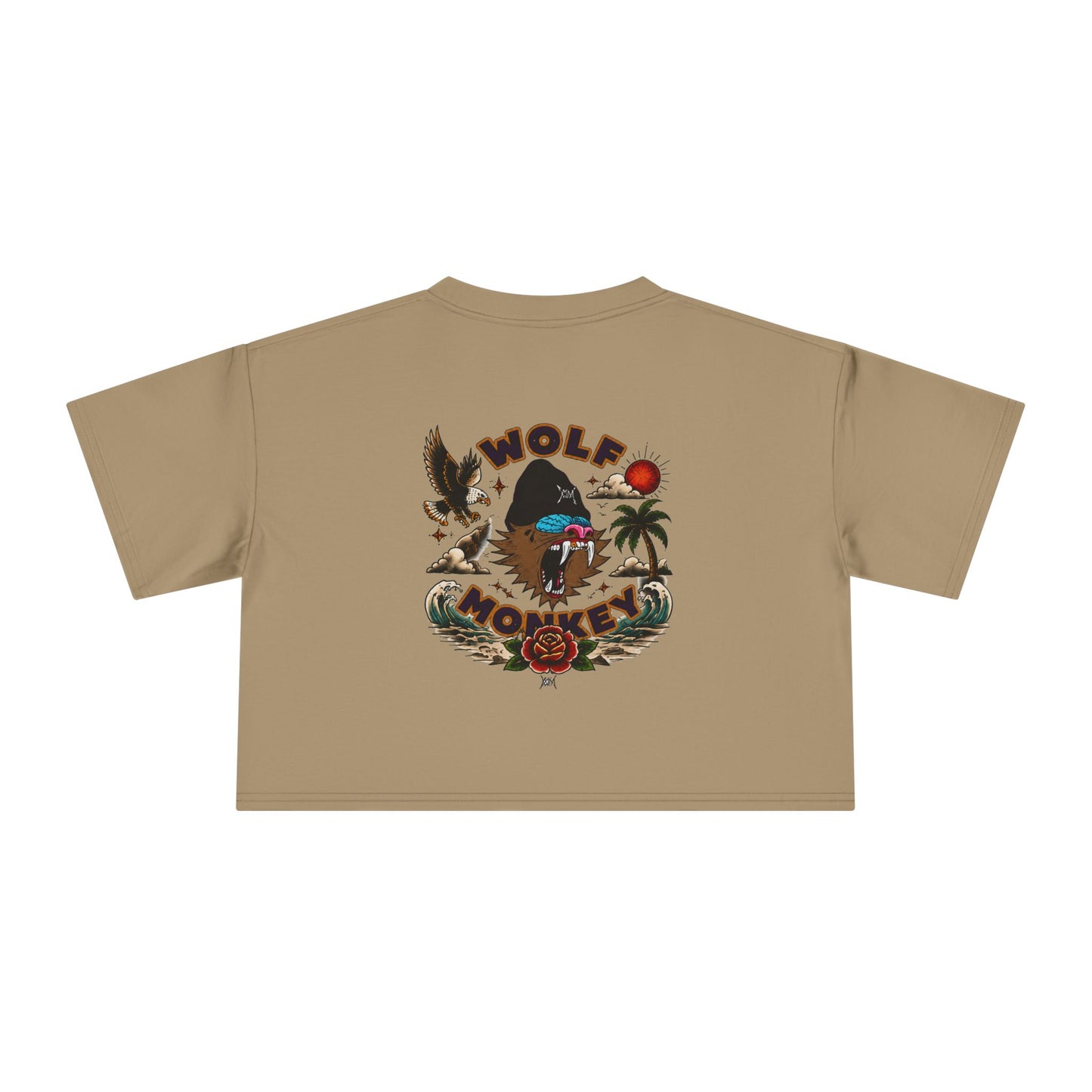 Wolf Moon Crop Tee – Retro Tropical Wolf Graphic Women’s Crop Top