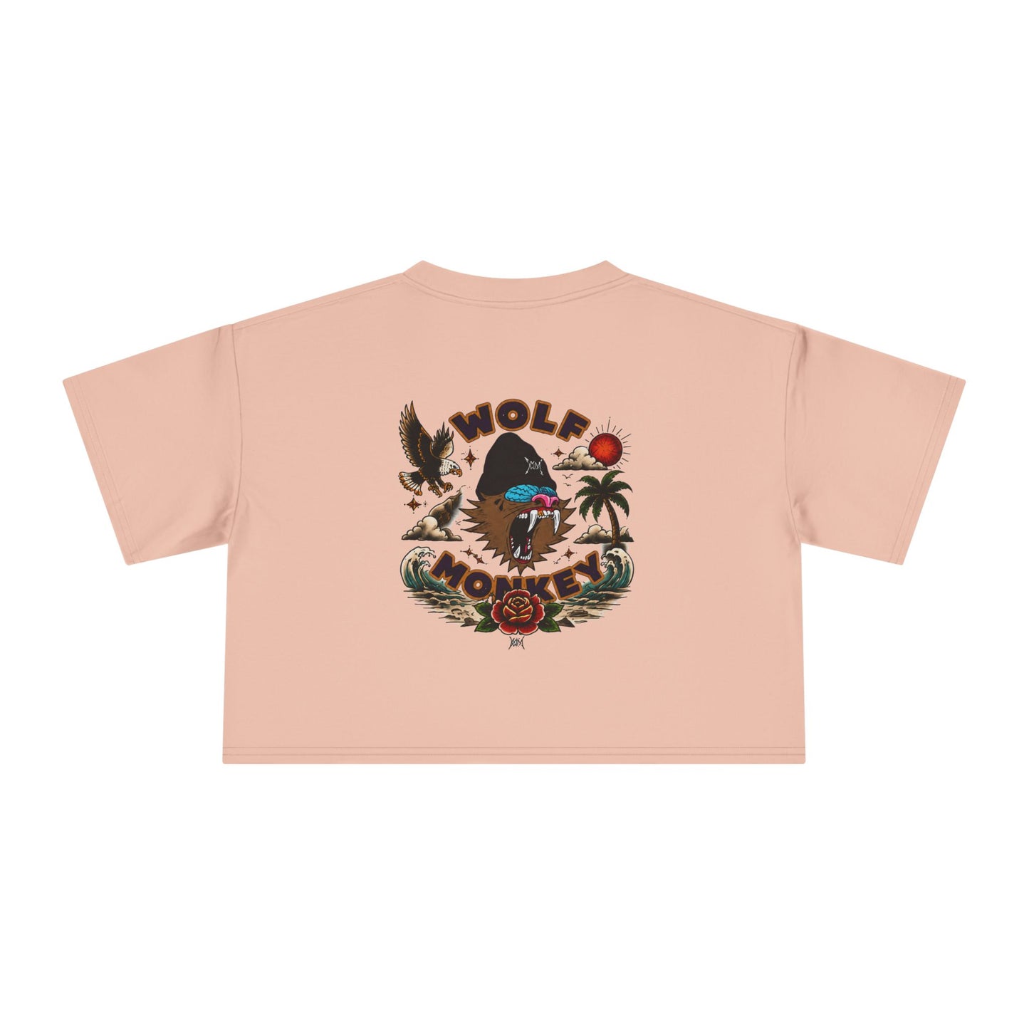 Wolf Moon Crop Tee – Retro Tropical Wolf Graphic Women’s Crop Top