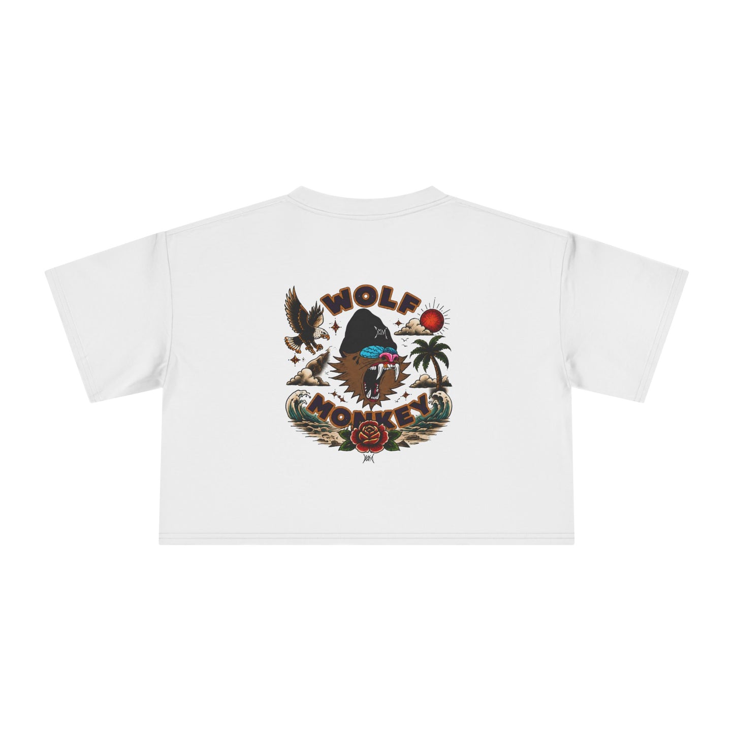 Wolf Moon Crop Tee – Retro Tropical Wolf Graphic Women’s Crop Top