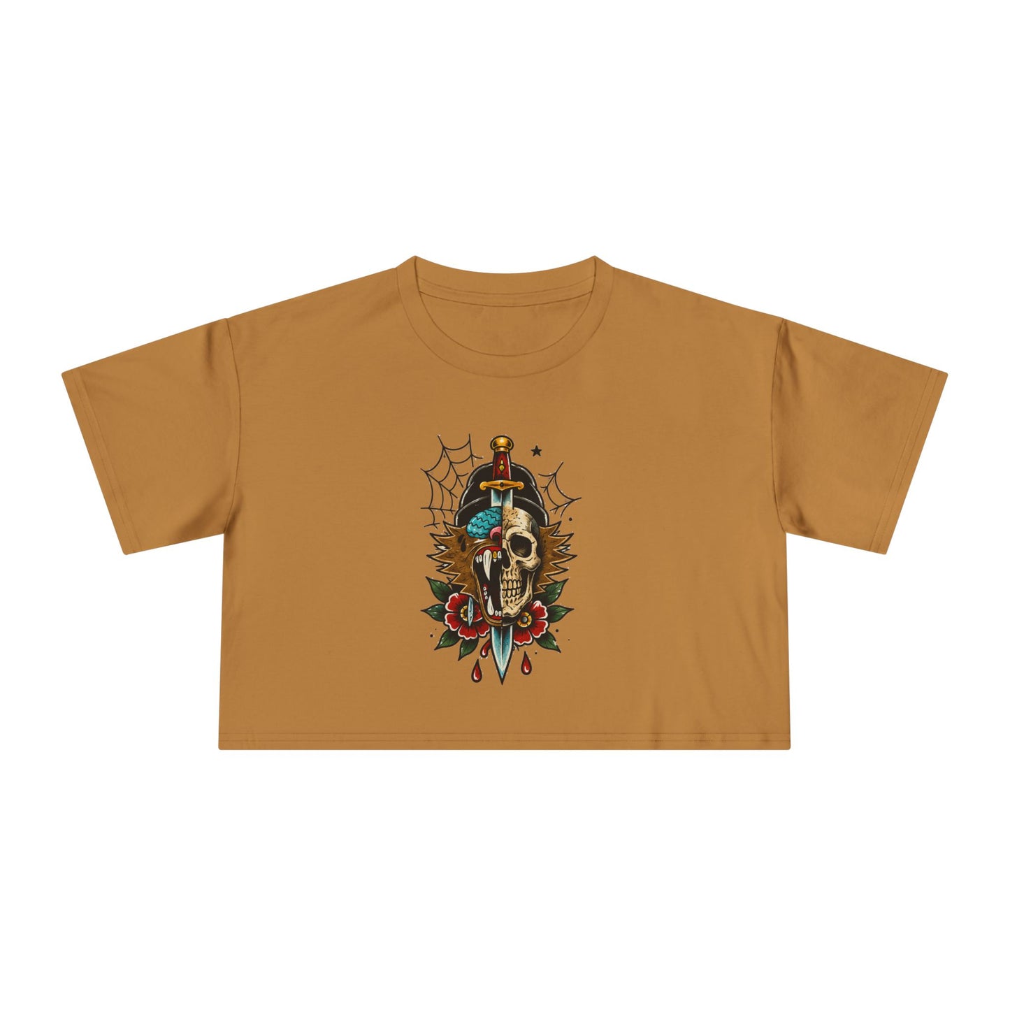 Wolf Moon Crop Tee – Retro Tropical Wolf Graphic Women’s Crop Top