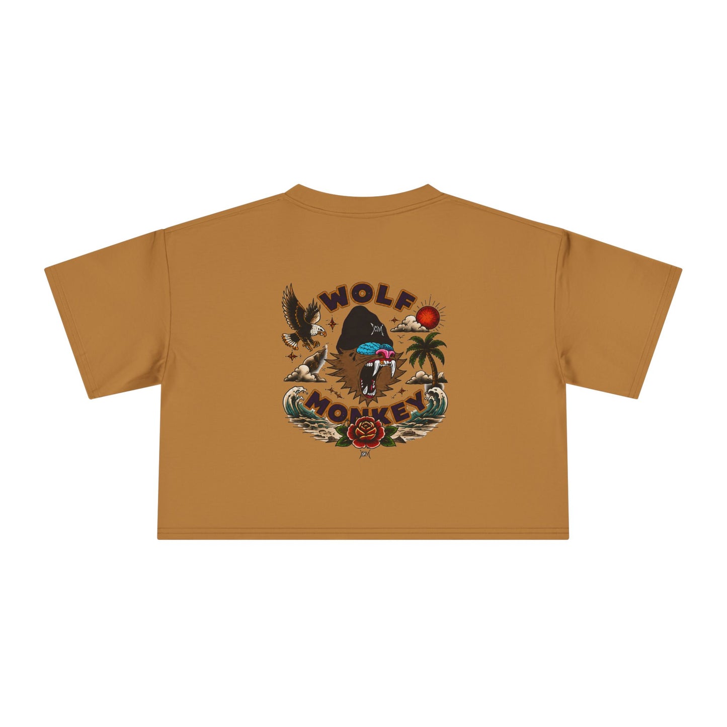 Wolf Moon Crop Tee – Retro Tropical Wolf Graphic Women’s Crop Top