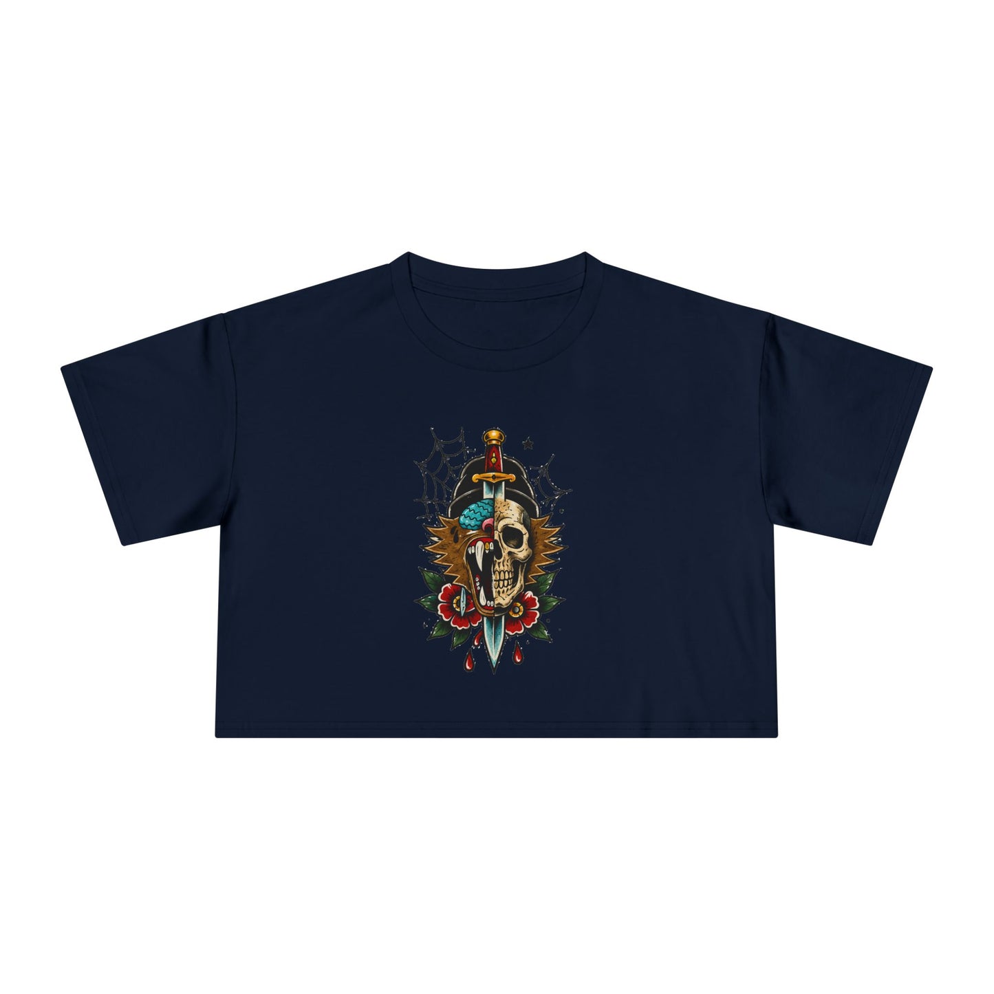 Wolf Moon Crop Tee – Retro Tropical Wolf Graphic Women’s Crop Top