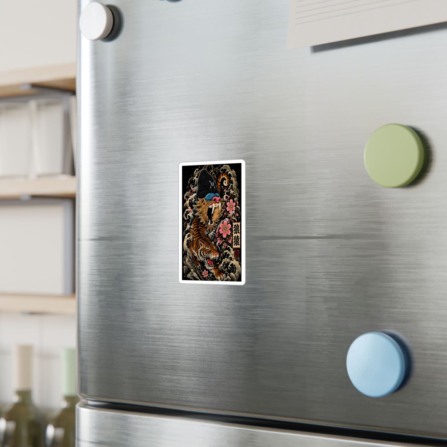 Kiss-Cut Vinyl Decal — Roaring Tiger Ape Design with Cherry Blossoms